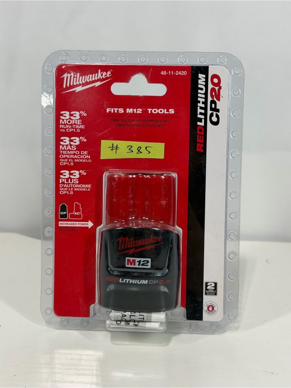 #385 Milwaukee M12 Red Lithium-ion CP2.0Ah 12 Volt Batteries 48-11-2420
